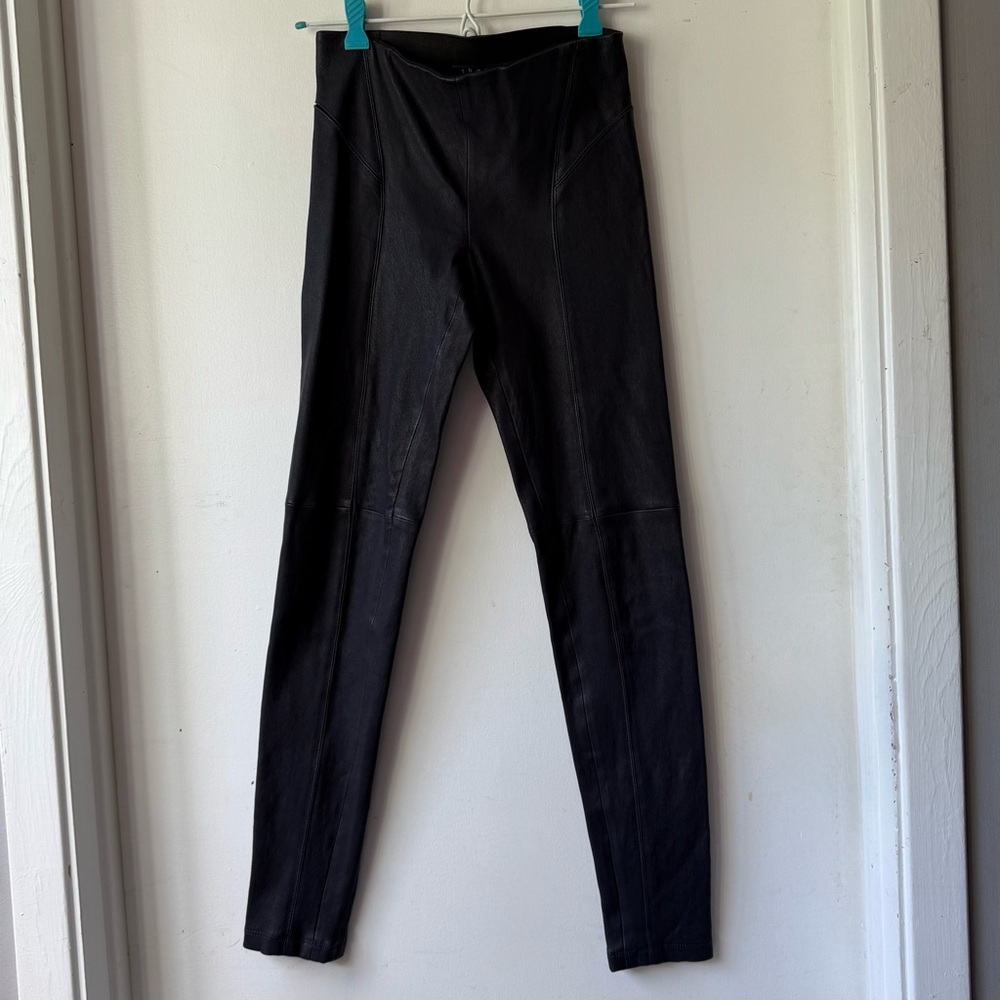NWOT Theory navy blue stretch leather Leggings skinny pants, 0 XS